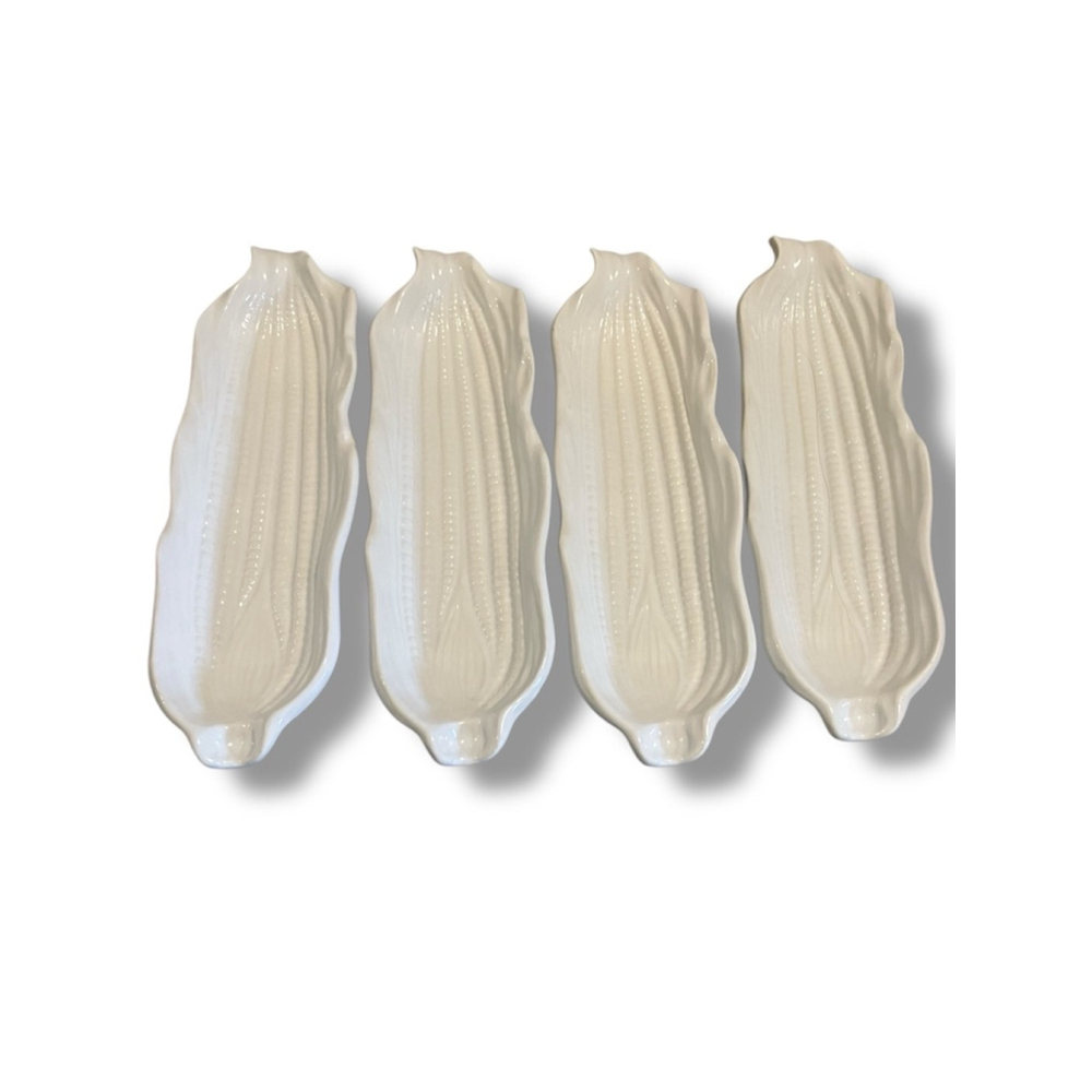 Vintage Corn on the Cob Dishes Set of 4 Cream White Made in Japan